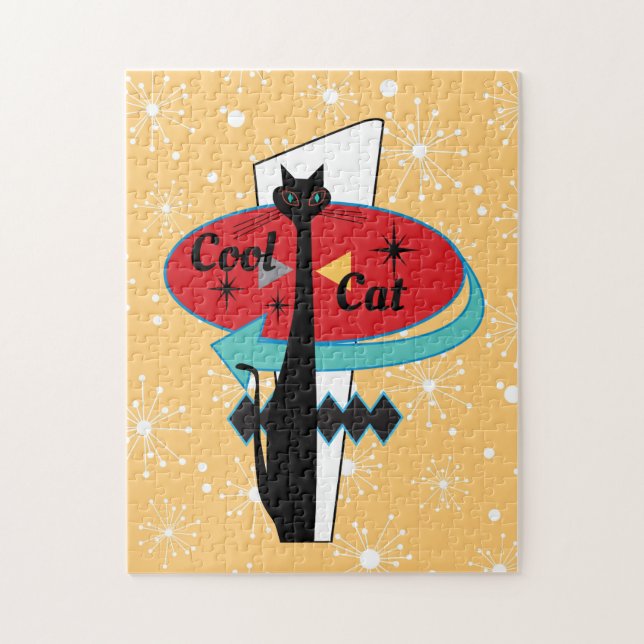 Retro Atomic Era Mid Century Modern Coola Cat Sign Pussel (Vertikal)