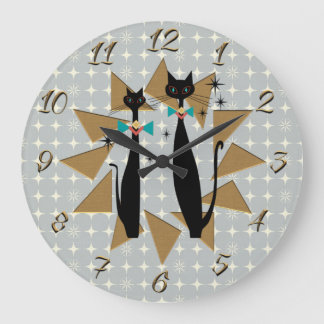 Retro Atomic Era Mid Century Modern Coola Cats Stor Klocka