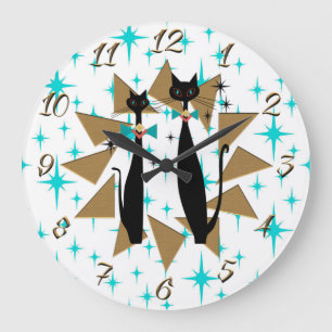 Retro Atomic ERA Mid Century Modern Coola Cats Stor Klocka