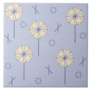 Retro Atomic Flowers Blue-Gult Kakelplatta