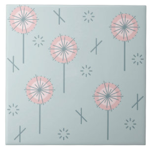 Retro Atomic Flowers Grönt Rosa Kakelplatta