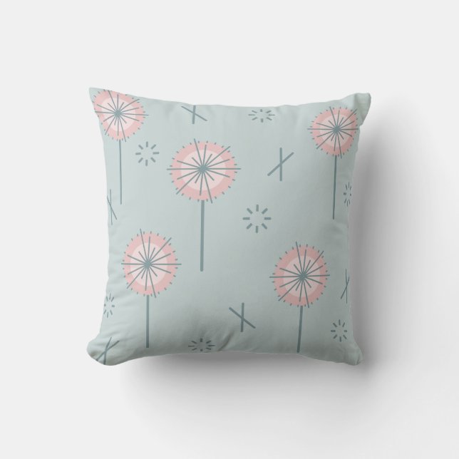 Retro Atomic Flowers Grönt Rosa Kudde (Framsida)