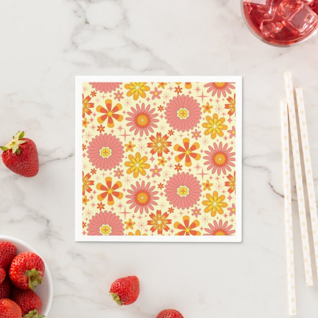 Retro atomic flowers with starbursts birthday  pappersservett (Insitu)