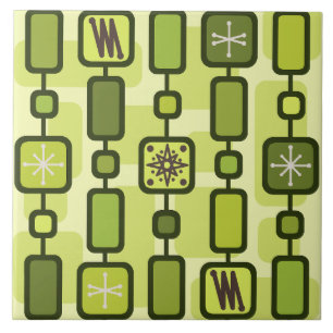 Retro Atomic Geometric Art Chartreuse Kakelplatta