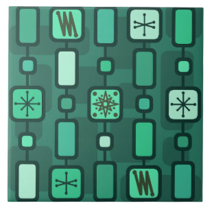 Retro Atomic Geometric Art Teal Kakelplatta