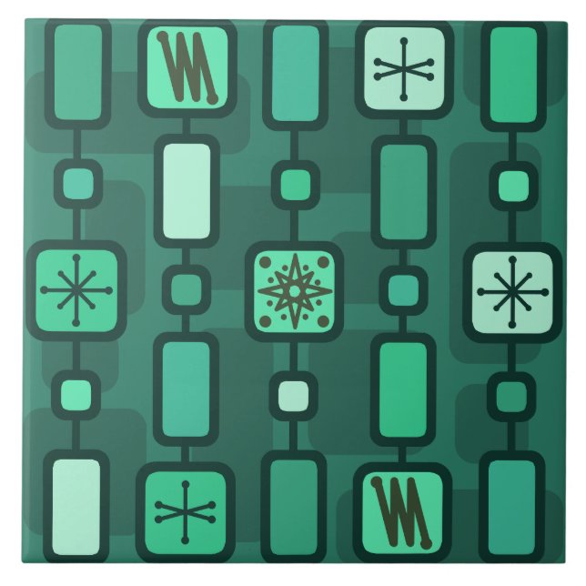 Retro Atomic Geometric Art Teal Kakelplatta (Framsidan)