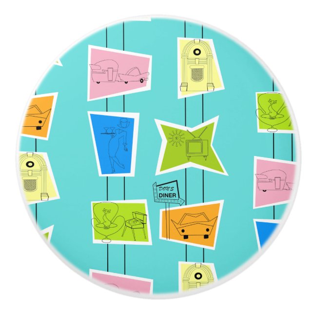 Retro Atomic Kitsch Ceramic pull Knopp (Framsidan)