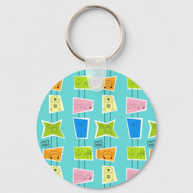 Retro Atomic Kitsch-knappens nyckelkedja Nyckelring (Framsida)