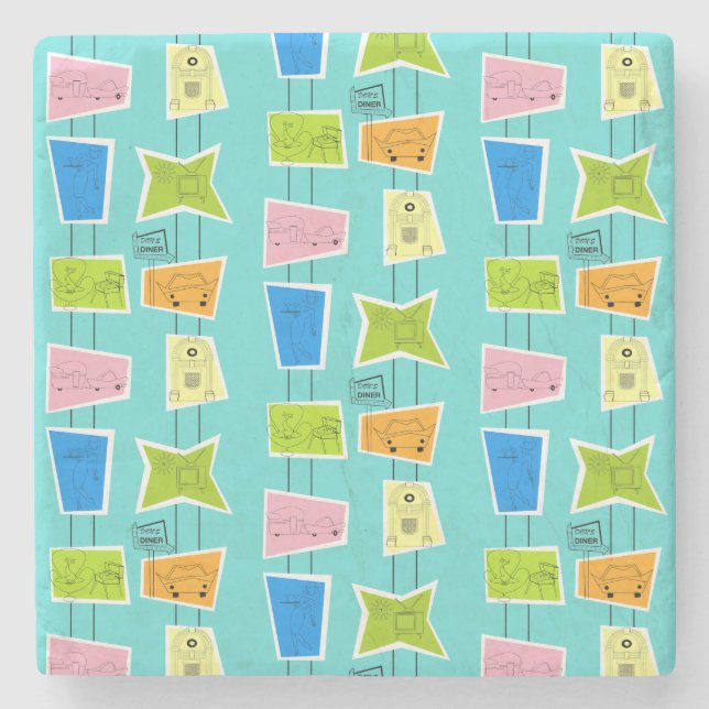 Retro Atomic Kitsch Stone Underlägg Sten (Framsidan)