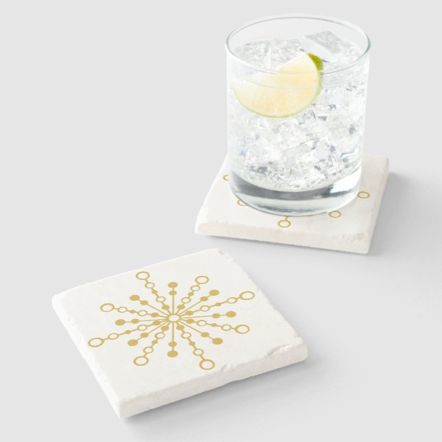 Retro Atomic Mid Century Design Guld Färg Anpassni Stenunderlägg (Sidan)