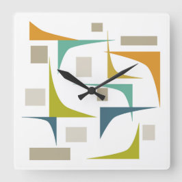Retro Atomic Mid Century Geometric Turcos Grönt Fyrkantig Klocka