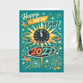 Retro Atomic Mid Century Happy New Year 2027 Helgkort