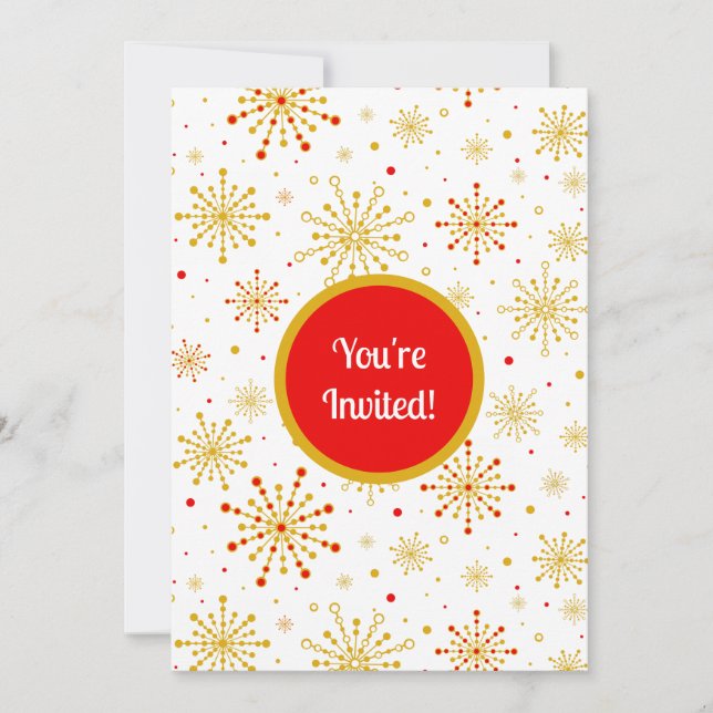 Retro Atomic Mid Century Mod Red & Guld Starburst Inbjudningar (Framsida)
