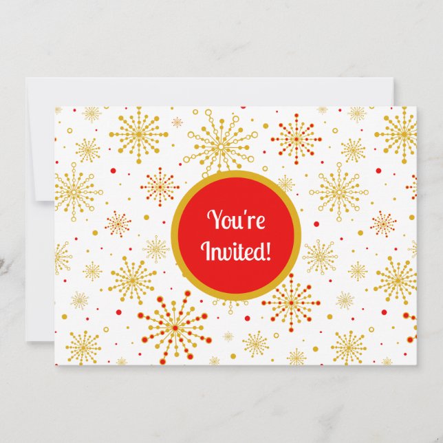 Retro Atomic Mid Century Mod Red & Guld Starburst Inbjudningar (Framsida)