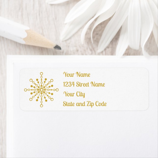 Retro Atomic Mid Century Mod Red & Guld Starburst Returadress Etikett (Insitu)