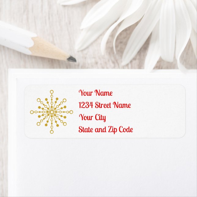 Retro Atomic Mid Century Mod Red & Guld Starburst Returadress Etikett (Insitu)