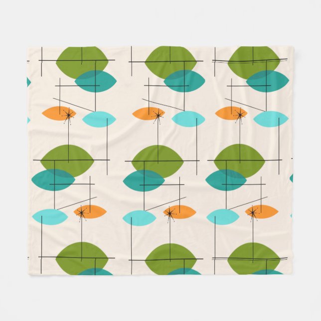 Retro Atomic Mobile Mönster Fleece Blanket (Framsidan (Horisontell))