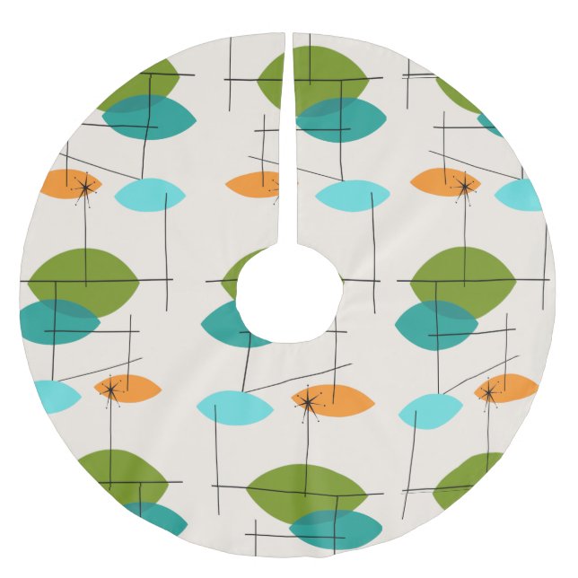 Retro Atomic Mobile Mönster Julgran Skirt Julgransmatta Borstad Polyester (Framsidan)