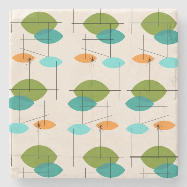 Retro Atomic Mobile Mönster Marble Stone Underlägg (Framsidan)