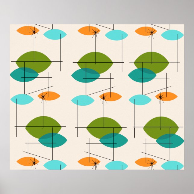 Retro Atomic Mobile Mönster Poster (Framsidan)