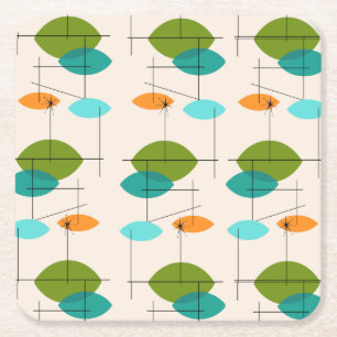 Retro Atomic Mobile Mönster Square Underlägg Papper Kvadrat