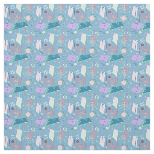 Retro Atomic Mönster i blått och Lila på 1950-tale Tyg (Provkarta)