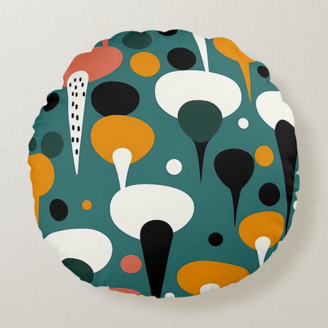 Retro Atomic Mushroom Pillow Rund Kudde (Framsidan)
