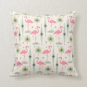 Retro Atomic Oasis med Rosa Flamingos Kudde