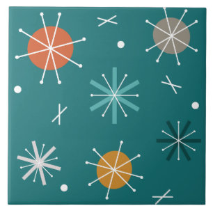 Retro Atomic Planets Starbursts Teal Kakelplatta