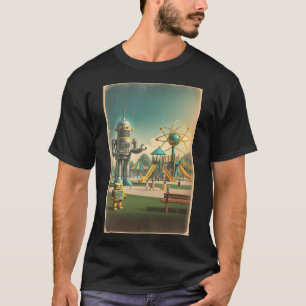 Retro Atomic Playground Futuristiska Kids Robot T Shirt