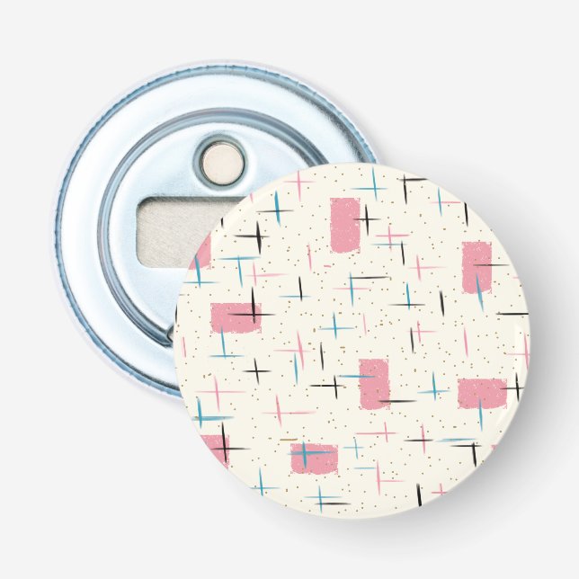 Retro Atomic Rosa Mönster Button Bottenöppnare Flasköppnare (Framsidan)