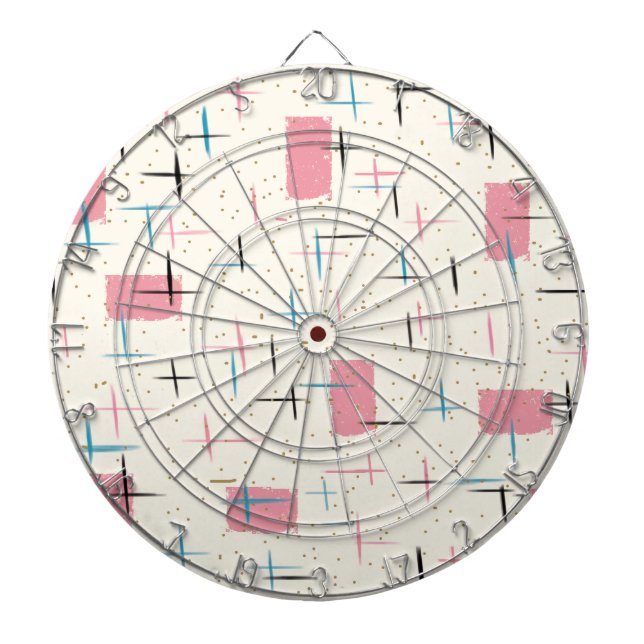 Retro Atomic Rosa Mönster Dart Board Darttavla (Framsidan)