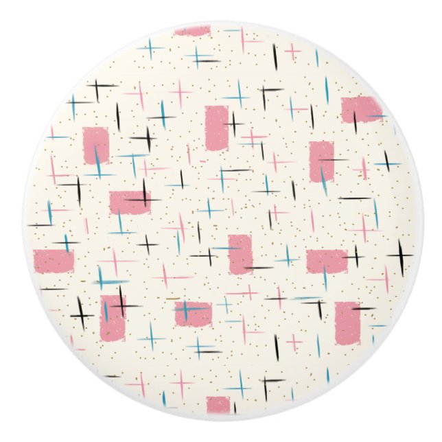 Retro Atomic Rosa Mönster keramisk pull Knopp (Framsidan)