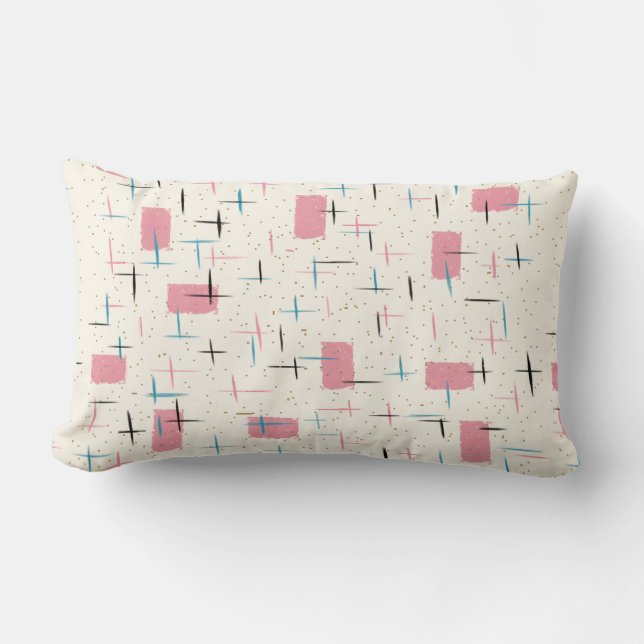 Retro Atomic Rosa Mönster Lumbar Pillow Lumbarkudde (Framsida)