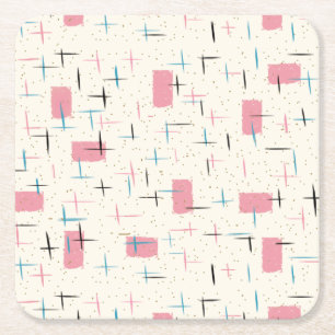 Retro Atomic Rosa Mönster Papper Underlägg Kvadrat