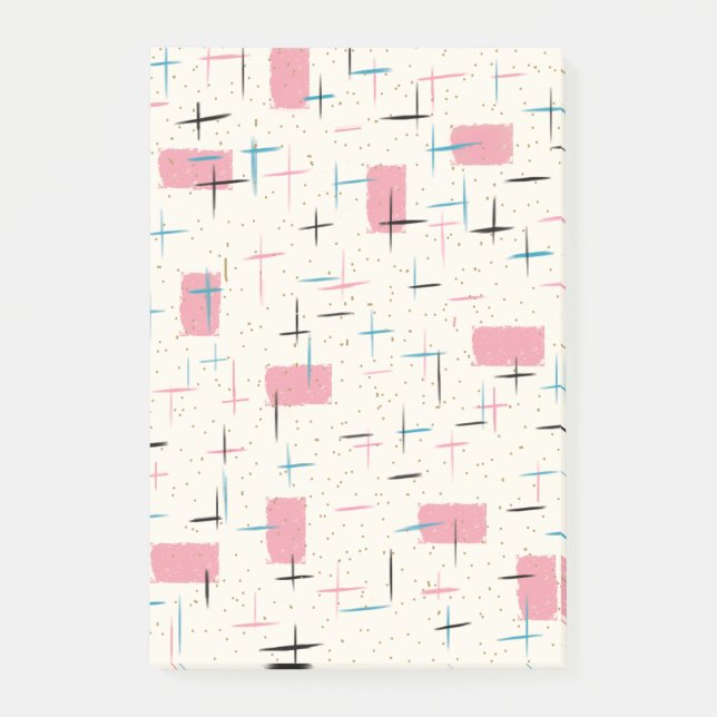 Retro Atomic Rosa Mönster Post-it Notes Block (Framsida)