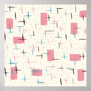 Retro Atomic Rosa Mönster Poster