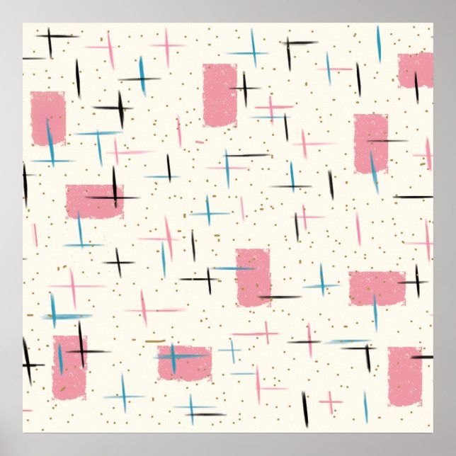 Retro Atomic Rosa Mönster Poster (Framsidan)