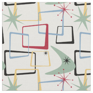 Retro Atomic Squares Stars & Boomerang Mid Century Tyg