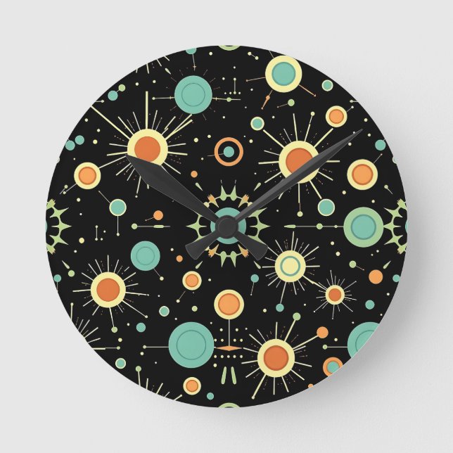 Retro Atomic Starburst Midcentury Pattern Rund Klocka (Framsida)