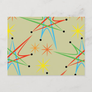 Retro Atomic Starburst Multicolor Mönster Vykort