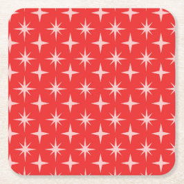 Retro Atomic Stars Mönster på Röd  Underlägg Papper Kvadrat