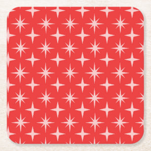 Retro Atomic Stars Mönster på Röd  Underlägg Papper Kvadrat