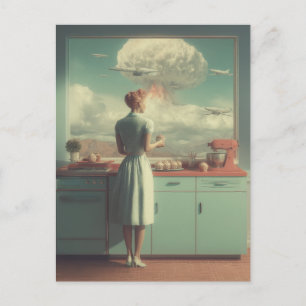 Retro Atomisk Köks Surrealistisk Konst Helg Vykort