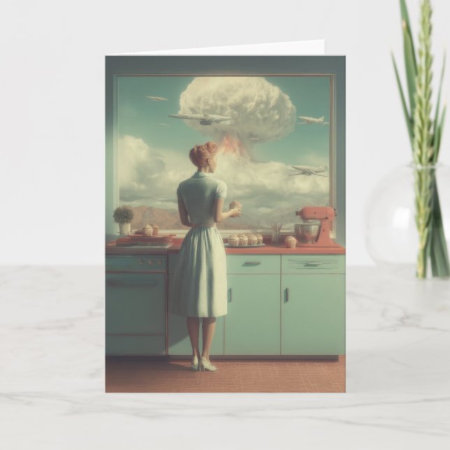 Retro Atomisk Köks Surrealistisk Konst Kort (Framsida)