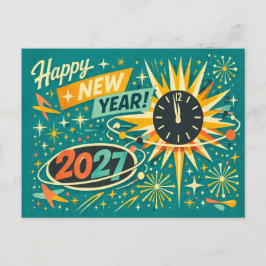 Retro Atomisk Mid Century Gott Nytt År 2027 Helg Vykort