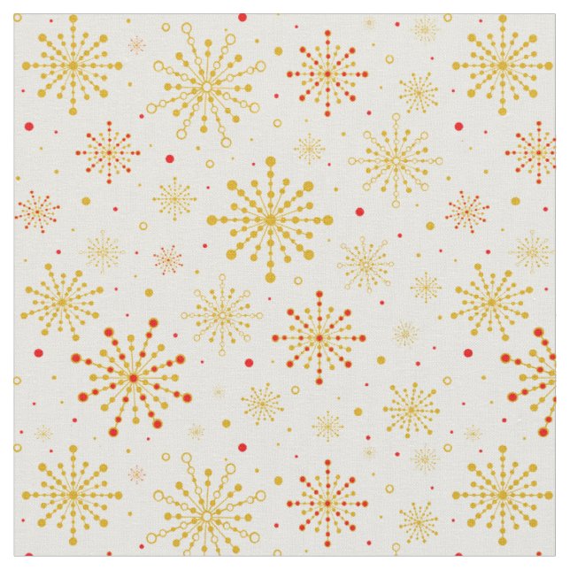 Retro Atomisk Mid-Century Mod Röd & Guld Stjärnexp Tyg (Närbild)