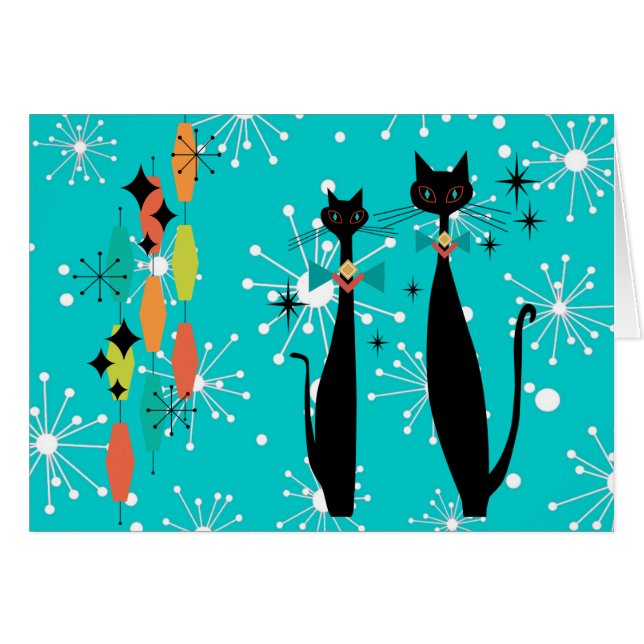 Retro Atomisk Mid Century Modern Cool Cat Brevkort Hälsningskort (Framsidan Horizontal)