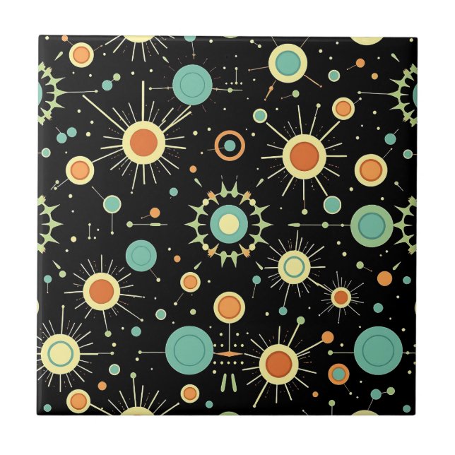 Retro Atomisk Stjärnexplosion Midcentury Mönster Kakelplatta (Framsidan)