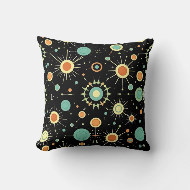 Retro Atomisk Stjärnexplosion Midcentury Mönster Kudde (Framsida)